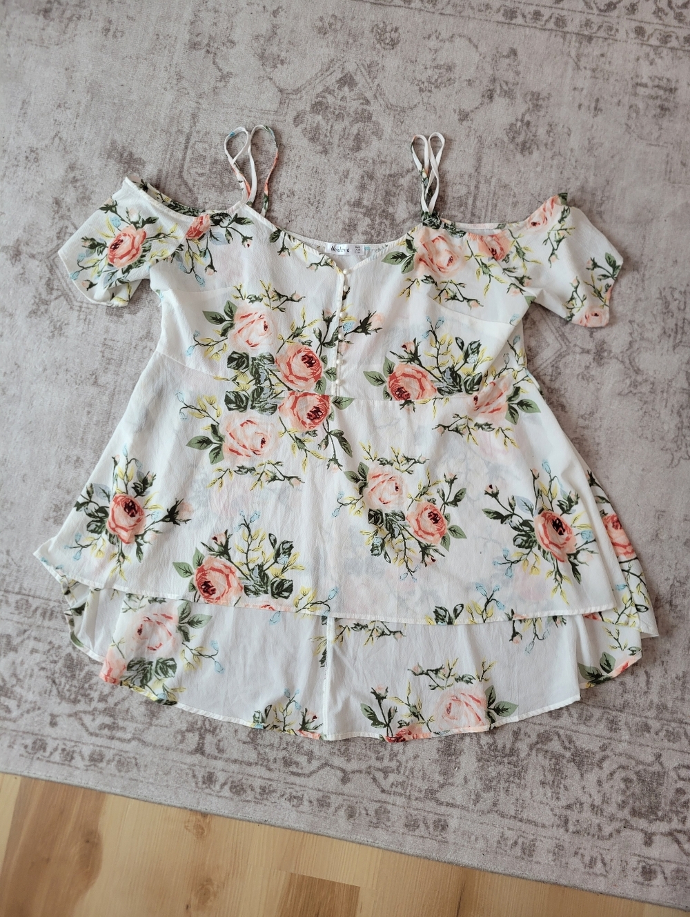 Nextmia Off Shoulder Floral Blouse 22 White Peach Rose